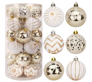 30 Pcs 2.36” Christmas Ornaments Assorted Design (Gold&White)