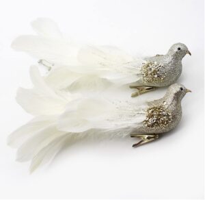 Champagne Christmas Tree Decoration Birds,10x2x2 inches,2pcs