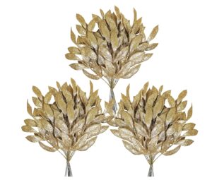 40 Pieces Gold Glittered Artificial Leaf Spray Picks 12″