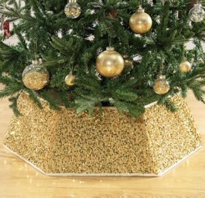 Christmas Tree Collar 33.5 Inches Diameter Sequin Tree Collar, 6-Sided