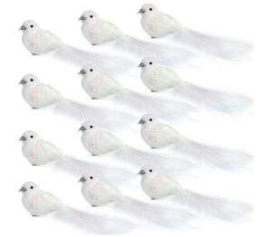 12Pack Artificial Birds Ornaments Handmade Christmas Artificial Dove Birds with Sequins Clip