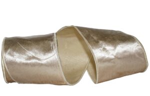 Reliant Ribbon Designer Plush Velvet Elite Wired Edge Ribbon, 4 Inch X 5 Yards, Champagne