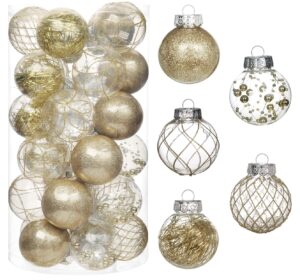 Clear Christmas Ball Ornaments, 30ct 2.36″ Gold Shatterproof