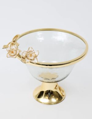 Textured Glass Bowl on Gold Metal Pedestal from the Celine Flower Collection