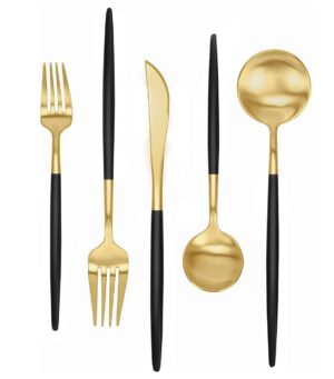 Matte Black Gold Silverware Set 30 Pieces