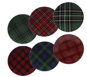 Christmas Plaid 10.75″ Dinner Plate, Set of 6 Assorted Designs