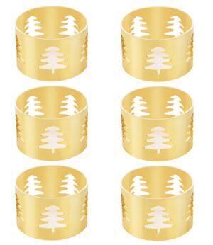 Christmas Napkin Rings Gold Napkin Holders with Christmas Tree, Set of 6