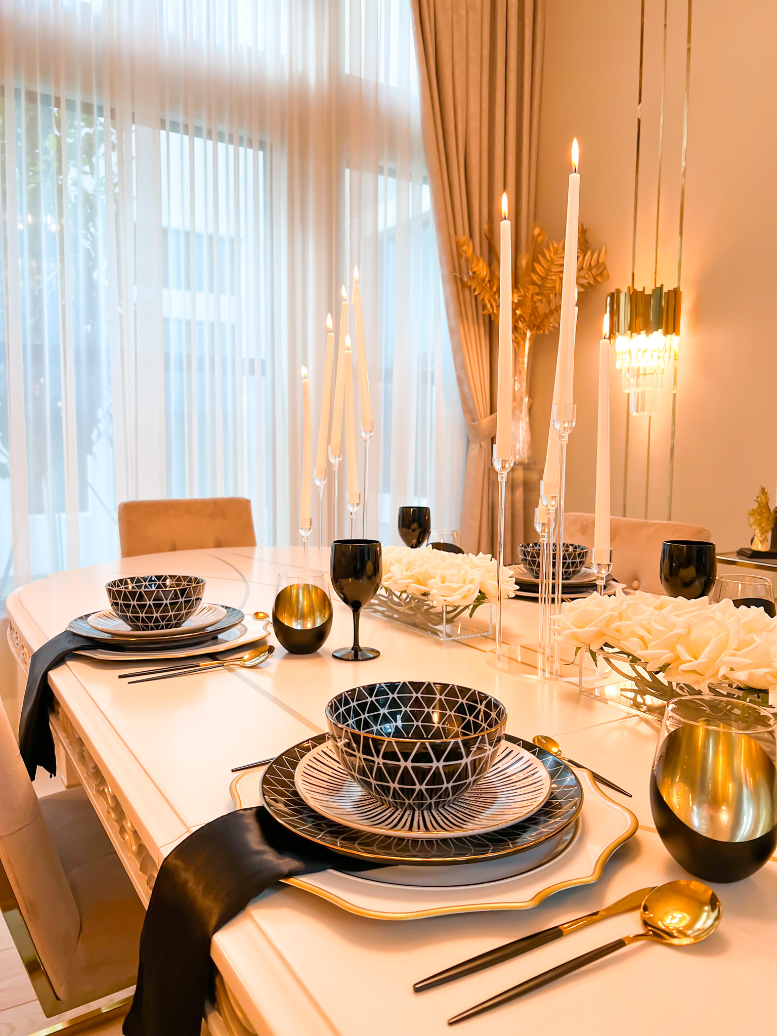 A CONTEMPORARY TABLESCAPE WITH THYME AND TABLE
