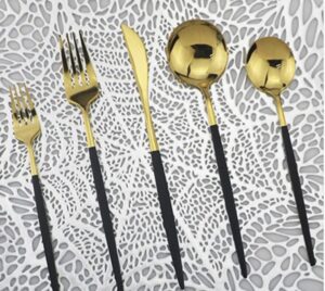 Uniturcky Gold Flatware Set, Royal 30 Pieces Black Handle