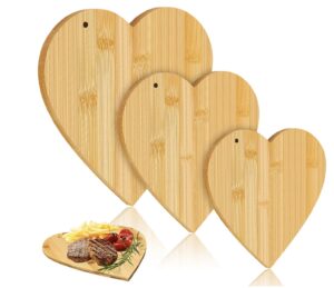 3 Pcs Heart Shaped Cutting Board Wood Bamboo Serving Board 13in 11in 8.3in Heart Shaped